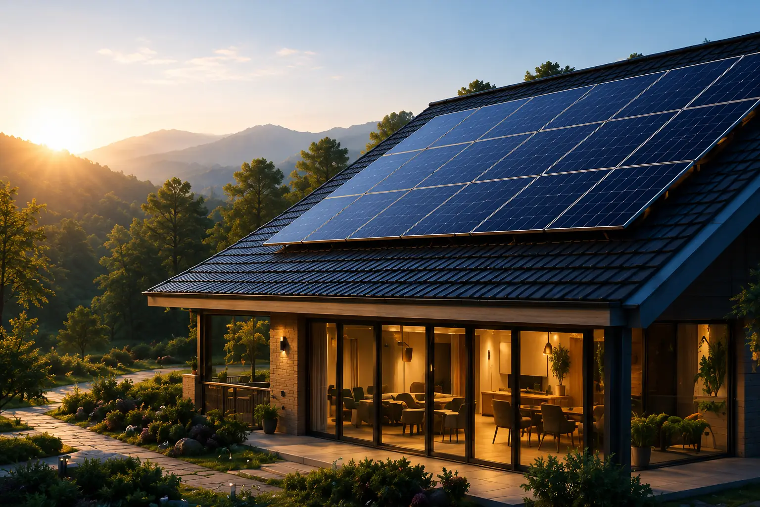 Solar panels on a modern home